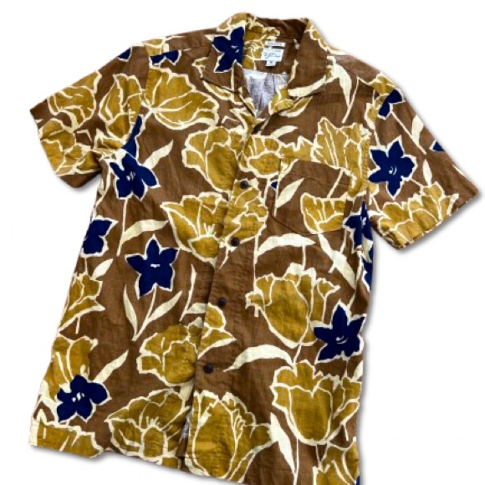 J.Crew men’s hemp cotton camp shirt poppy floral print - MEDIUM